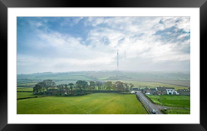 Mist on Emley Moor Mast Framed Mounted Print by Apollo Aerial Photography