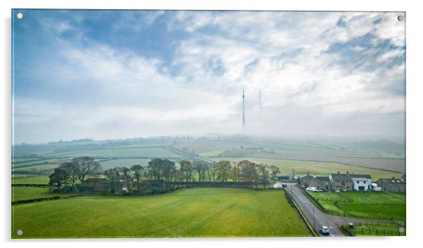 Mist on Emley Moor Mast Acrylic by Apollo Aerial Photography