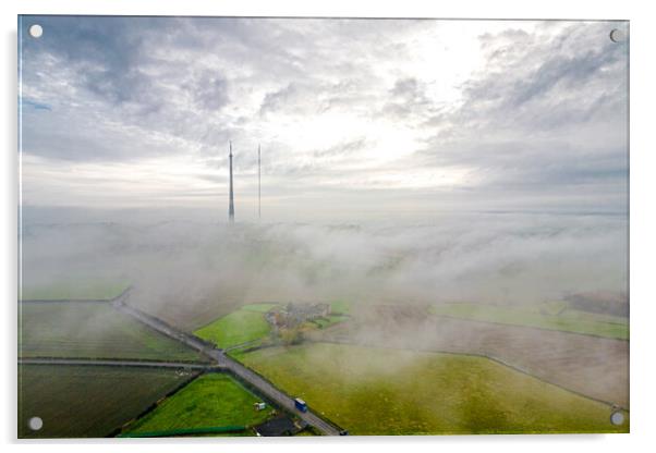 Mist on Emley Moor Acrylic by Apollo Aerial Photography