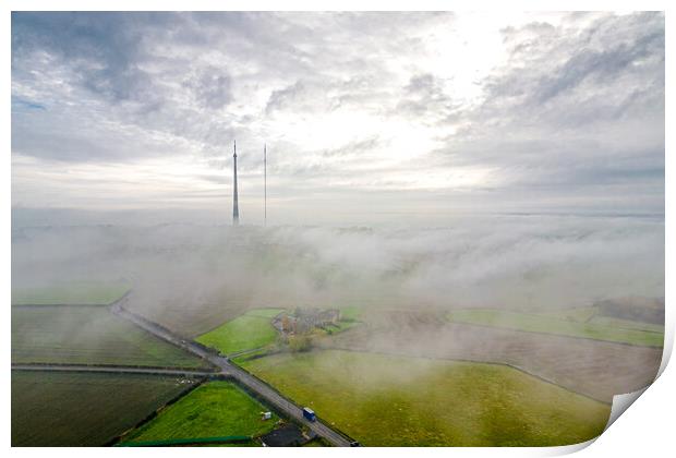 Mist on Emley Moor Print by Apollo Aerial Photography