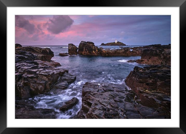 Sunrise at Godrevy Lighthouse, Cornwall Framed Mounted Print by Dan Ward
