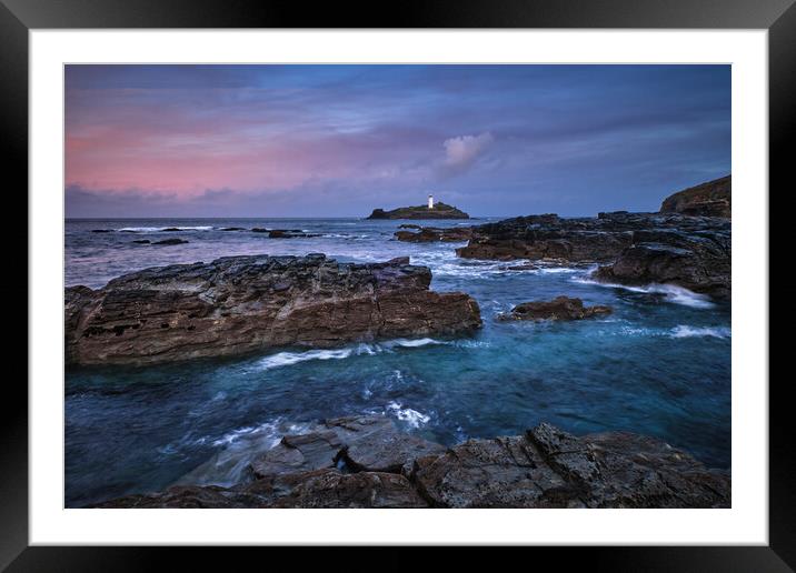 Sunrise at Godrevy Lighthouse, Cornwall Framed Mounted Print by Dan Ward