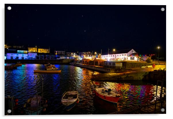 Porthleven christmas lights Acrylic by kathy white