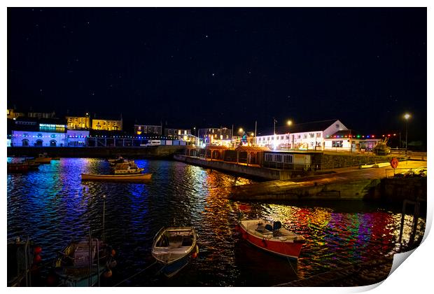 Porthleven christmas lights Print by kathy white