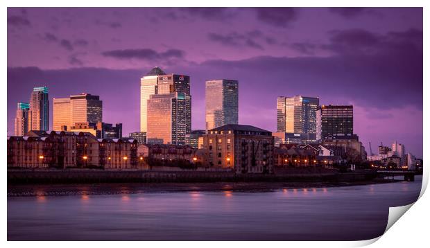 Tranquil Winter Sunset over Canary Wharf Print by John Frid