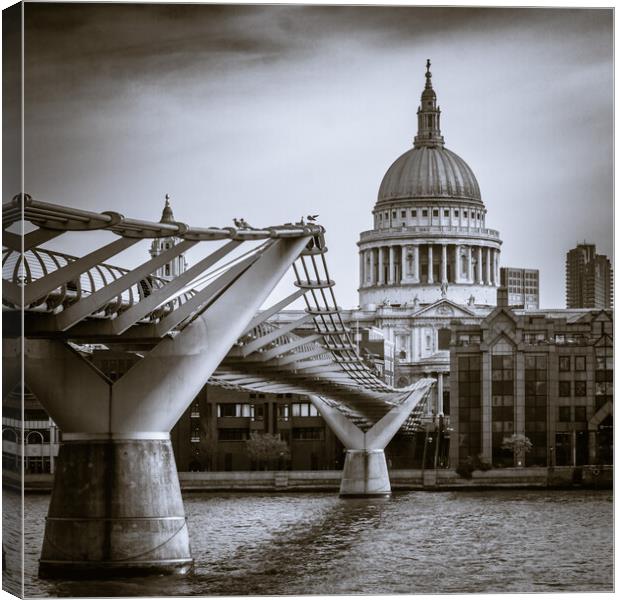 St Paul's Cathedral and Millennium Bridge Canvas Print by John Frid