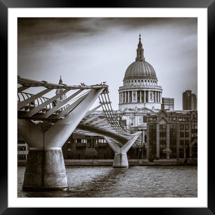 St Paul's Cathedral and Millennium Bridge Framed Mounted Print by John Frid