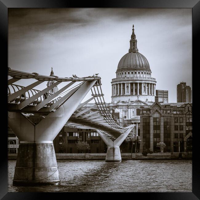 St Paul's Cathedral and Millennium Bridge Framed Print by John Frid