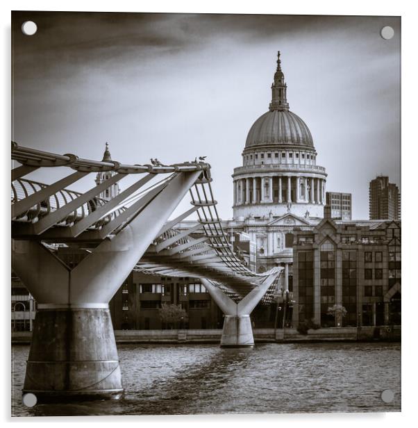 St Paul's Cathedral and Millennium Bridge Acrylic by John Frid