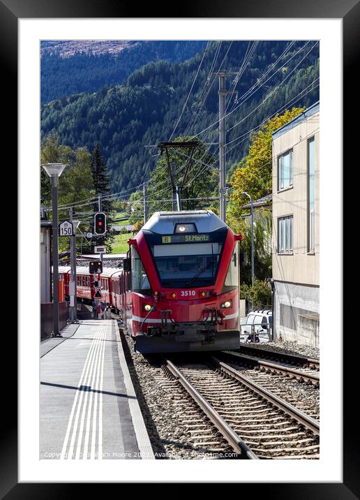 Train approaching Poschiavo station Framed Mounted Print by Graham Moore
