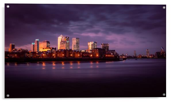 Canary Wharf and River Thames at Sunset Acrylic by John Frid