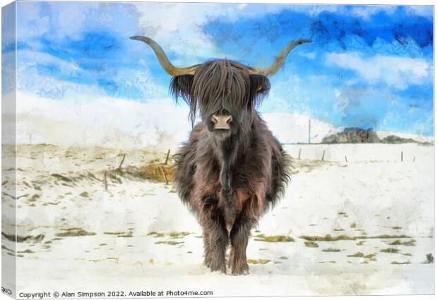 Highland Cow in the snow Canvas Print by Alan Simpson