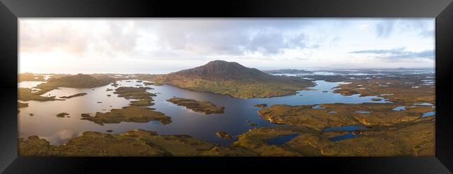 loch euphoirt and burrival and Lee mountains aerial north uist Locheport outer hebrides Framed Print by Sonny Ryse