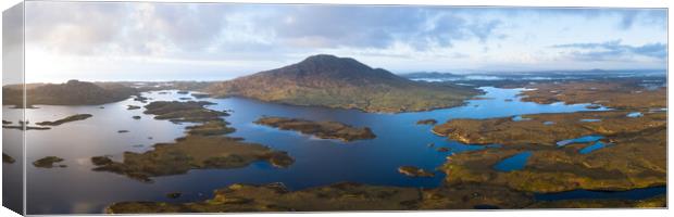 loch euphoirt and burrival and Lee mountains aerial north uist Locheport outer hebrides Canvas Print by Sonny Ryse