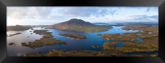 loch euphoirt and burrival and Lee mountains aerial north uist Locheport outer hebrides Framed Print by Sonny Ryse