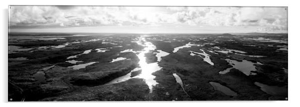 Lochs of North Uist Aerial Black and white Outer Hebrides Acrylic by Sonny Ryse