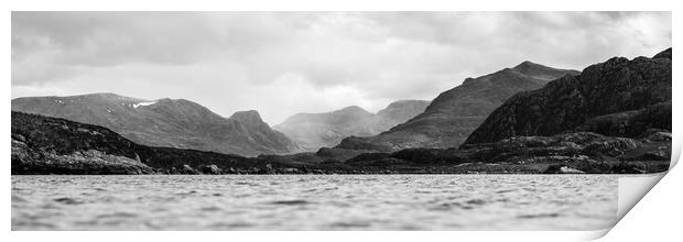 Scottish Loch and Mountains black and white Print by Sonny Ryse