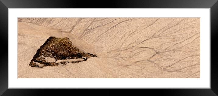 Beach sand patterns and rock Framed Mounted Print by Sonny Ryse