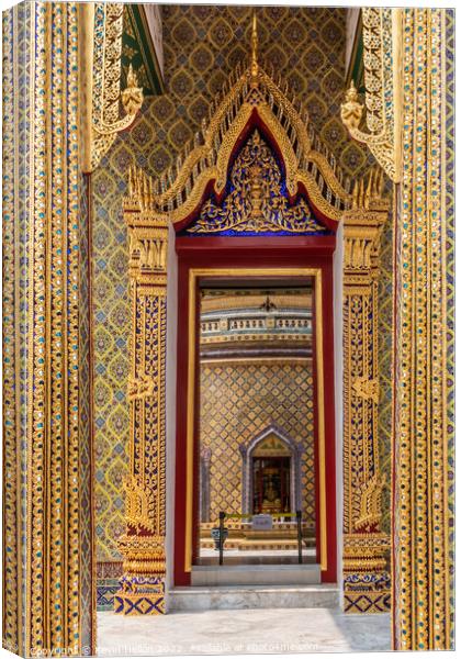 Detail of doorways in Wat Ratchabophit Sathitmahasimaram Ratchaw Canvas Print by Kevin Hellon