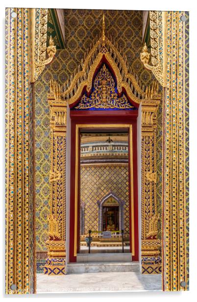 Detail of doorways in Wat Ratchabophit Sathitmahasimaram Ratchaw Acrylic by Kevin Hellon