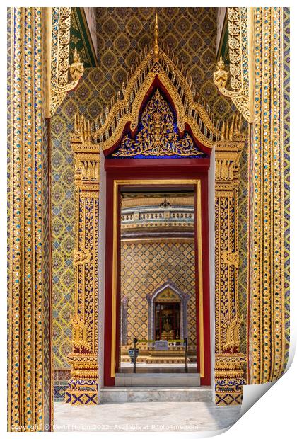 Detail of doorways in Wat Ratchabophit Sathitmahasimaram Ratchaw Print by Kevin Hellon