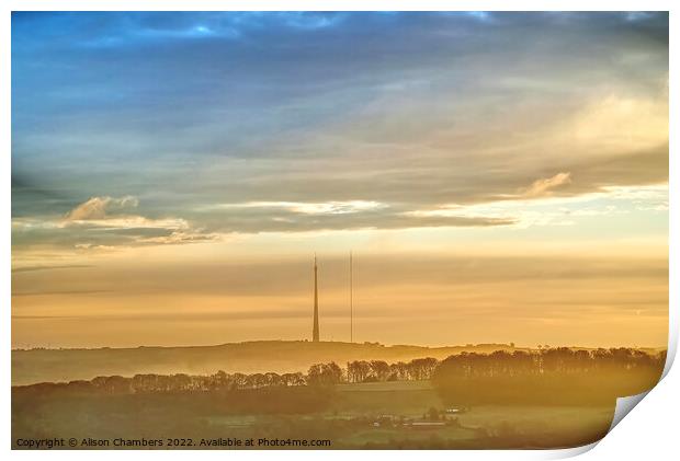 Emley Moor Mast Misty Morning  Print by Alison Chambers