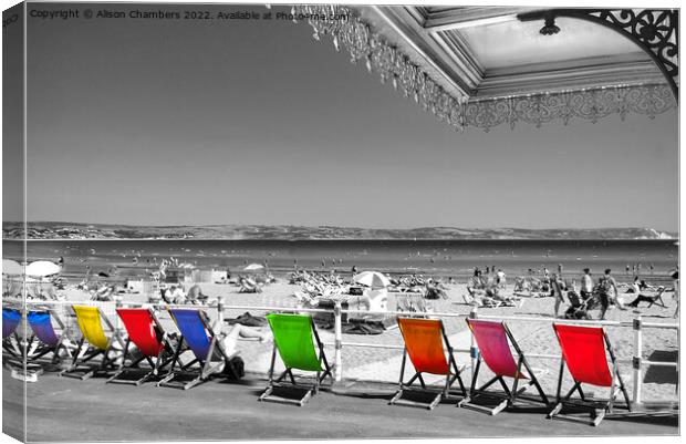 Weymouth Deckchairs Colour Selection  Canvas Print by Alison Chambers