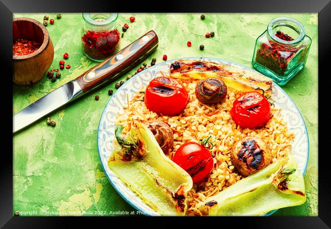 Tasty grilled vegetables with rice garnish Framed Print by Mykola Lunov Mykola