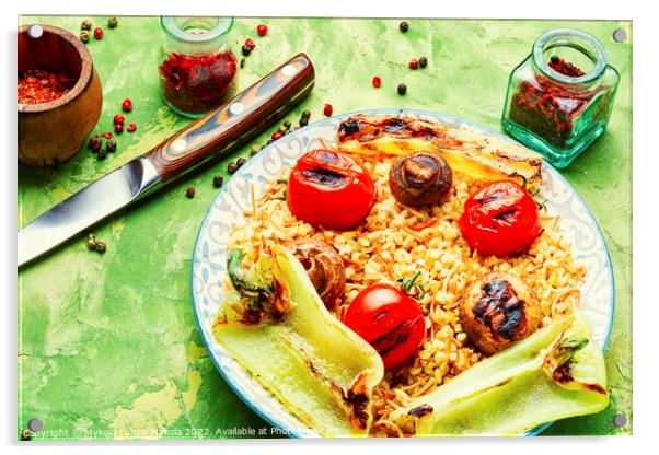 Tasty grilled vegetables with rice garnish Acrylic by Mykola Lunov Mykola