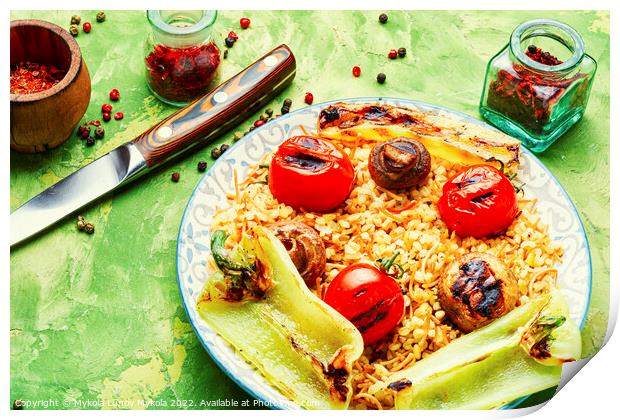 Tasty grilled vegetables with rice garnish Print by Mykola Lunov Mykola