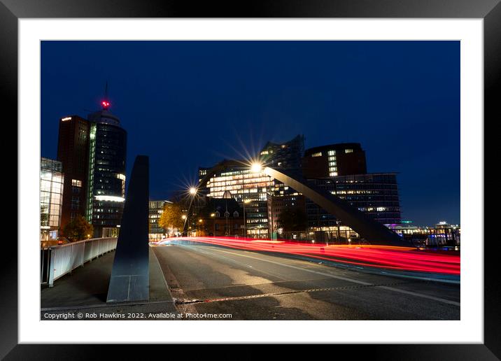 Hamburg light trails to the docks  Framed Mounted Print by Rob Hawkins