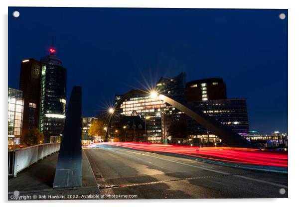 Hamburg light trails to the docks  Acrylic by Rob Hawkins