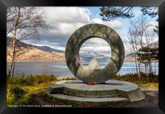 Rowardennan War Memorial, Loch Lomond  Framed Print by Jim Monk