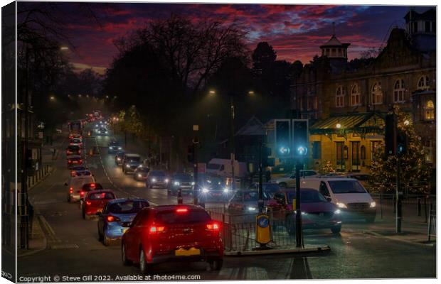 Queues of Traffic in Harrogate at Night. Canvas Print by Steve Gill