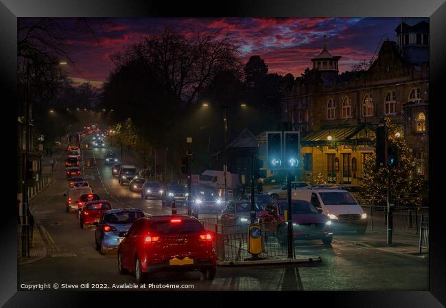 Queues of Traffic in Harrogate at Night. Framed Print by Steve Gill
