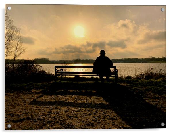 Relaxing watching the sunset at Pennington Flash Acrylic by Leonard Hall