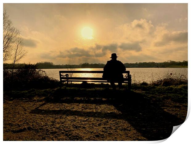 Relaxing watching the sunset at Pennington Flash Print by Leonard Hall
