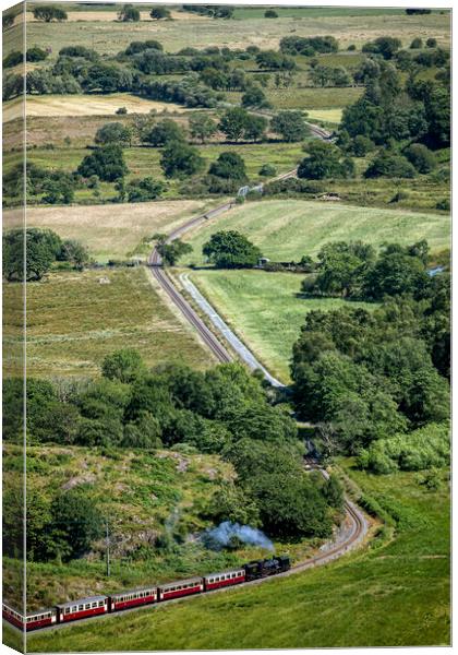 Welsh Highland Railway Garratt No87 between Nantmor and Pont Croesor.  Canvas Print by David Thurlow