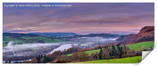 A panoramic view of Kinnoull Hill and River Tay  Print by Navin Mistry