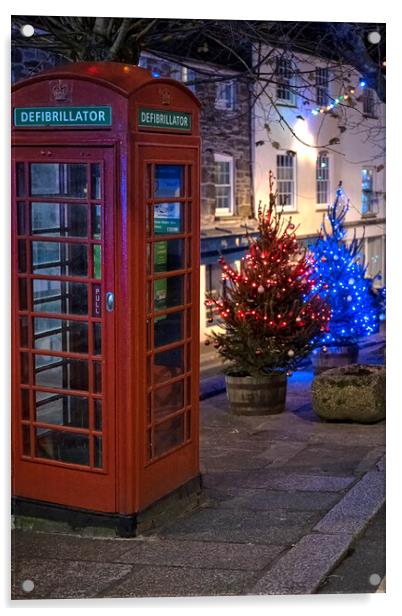 Red telephone box at Christmas Acrylic by kathy white