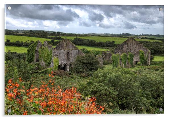 Old tin mines engine house Cornwall Acrylic by kathy white