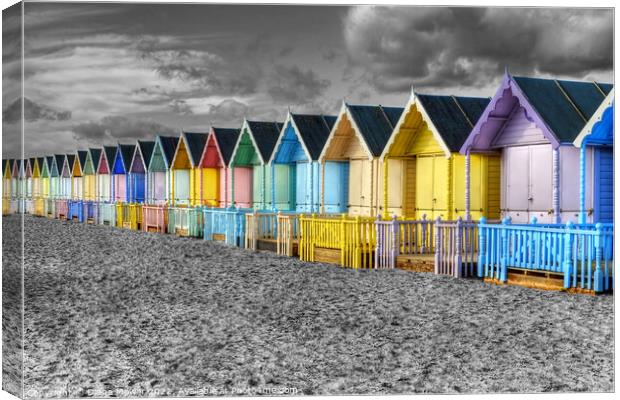 Mersea Beach Huts selective colour Canvas Print by Diana Mower