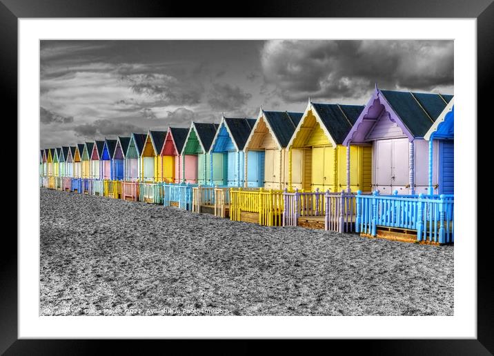 Mersea Beach Huts selective colour Framed Mounted Print by Diana Mower