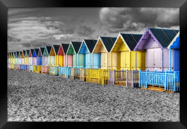Mersea Beach Huts selective colour Framed Print by Diana Mower