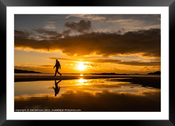 walking on the beach at sunset Framed Mounted Print by Gail Johnson