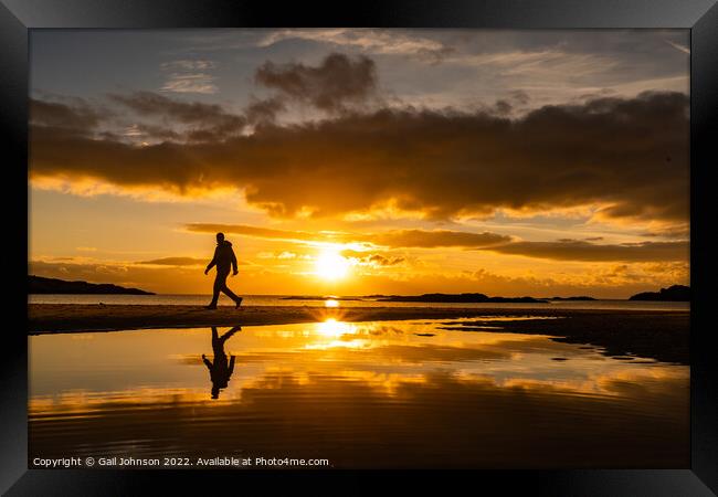 walking on the beach at sunset Framed Print by Gail Johnson