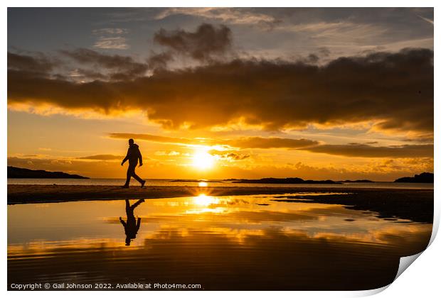 walking on the beach at sunset Print by Gail Johnson