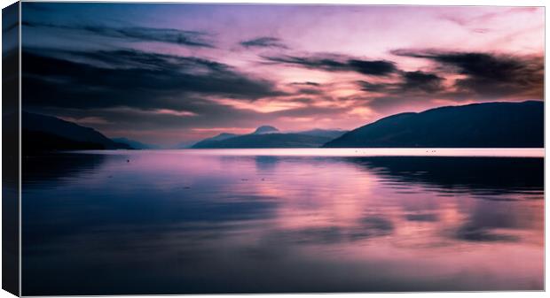 Sunset over Loch Ness from Dores Beach Canvas Print by John Frid