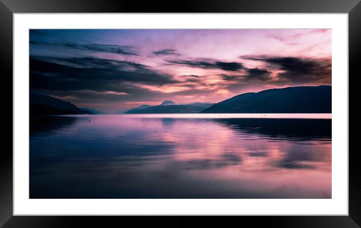 Sunset over Loch Ness from Dores Beach Framed Mounted Print by John Frid