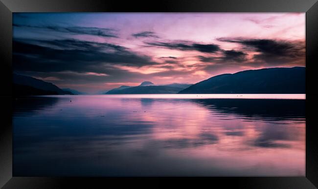 Sunset over Loch Ness from Dores Beach Framed Print by John Frid